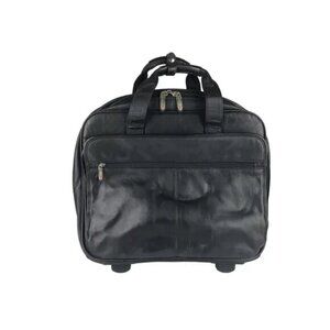 Like-New Foray Unisex Black Leather Adjustable Handle 2 Wheel Trolley Bag